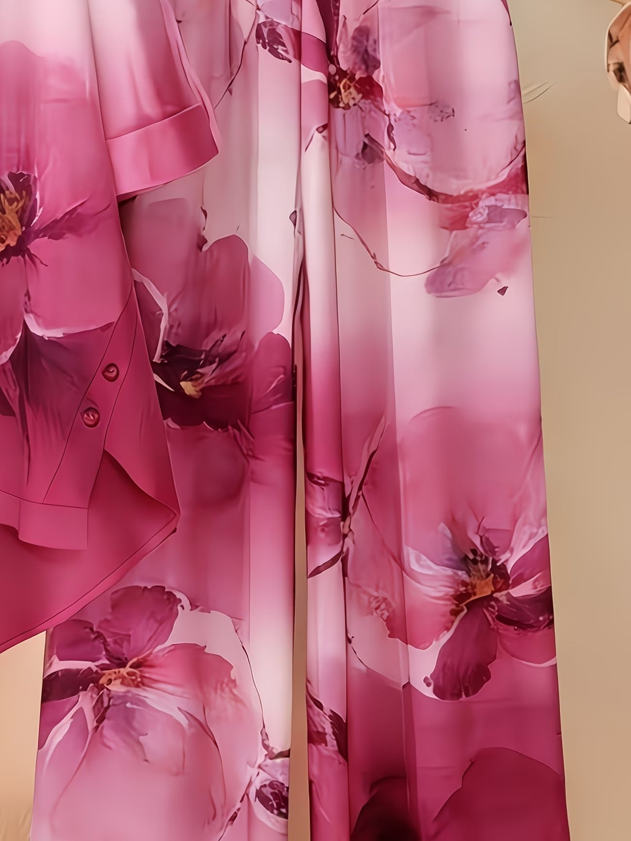 Women’s Asymmetrical Top & Printed Wide-Leg Pants Set
