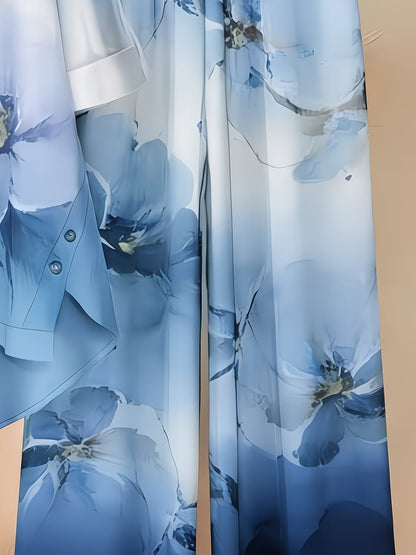 Women’s Asymmetrical Top & Printed Wide-Leg Pants Set