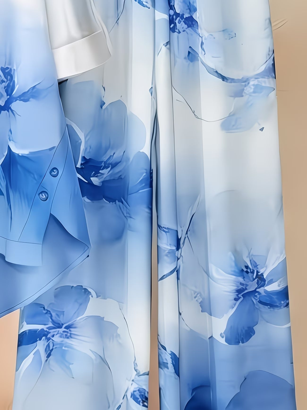 Women’s Asymmetrical Top & Printed Wide-Leg Pants Set