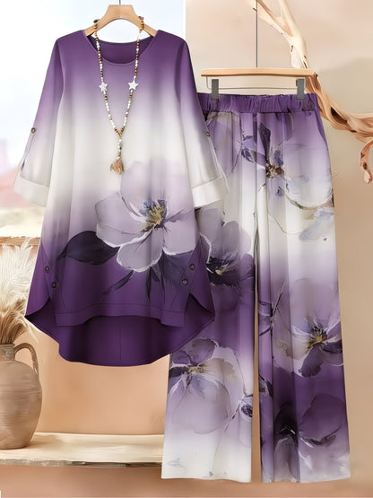 Women’s Asymmetrical Top & Printed Wide-Leg Pants Set