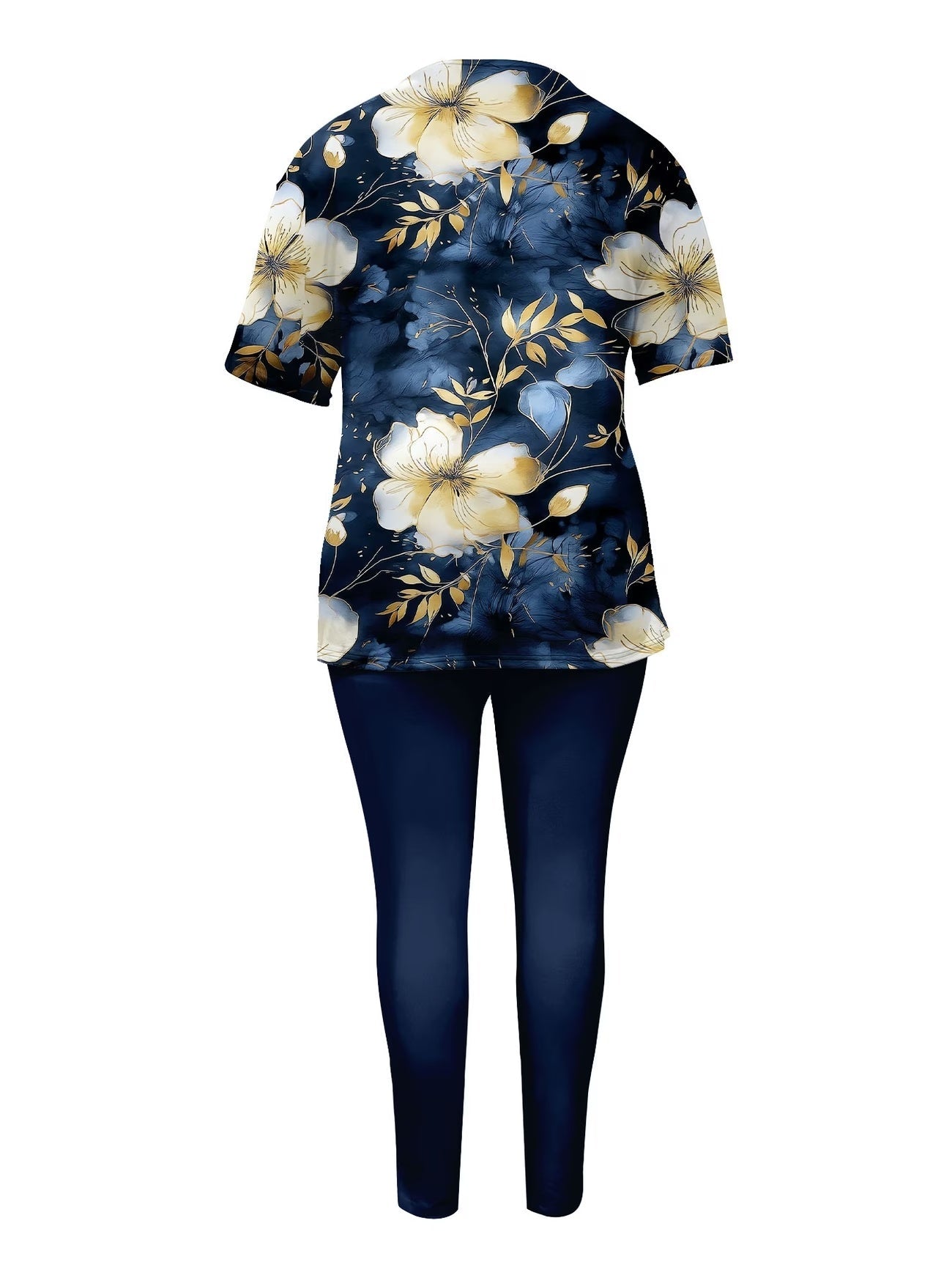 Women’s Floral Printed Co-Ord Set – Short Sleeve Top & Trouser 2-Piece Casual Outfit
