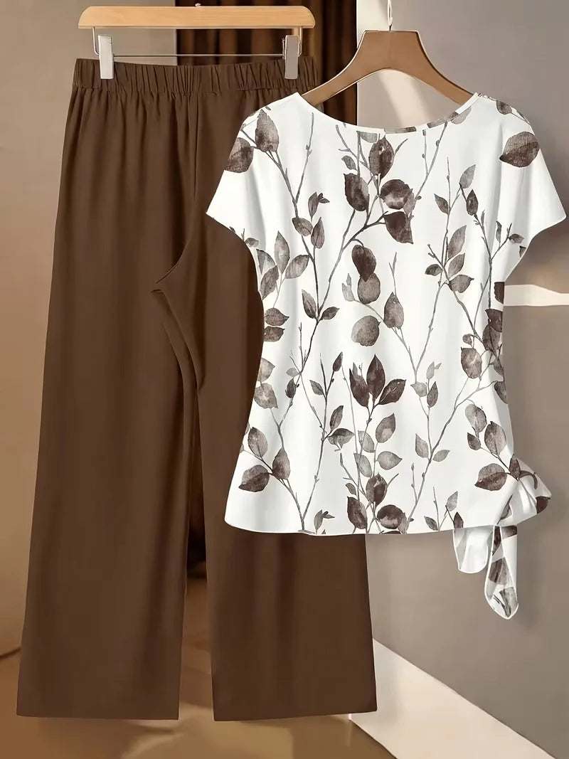 Women’s 2-Piece Floral Outfit – Shirt & Pants Set