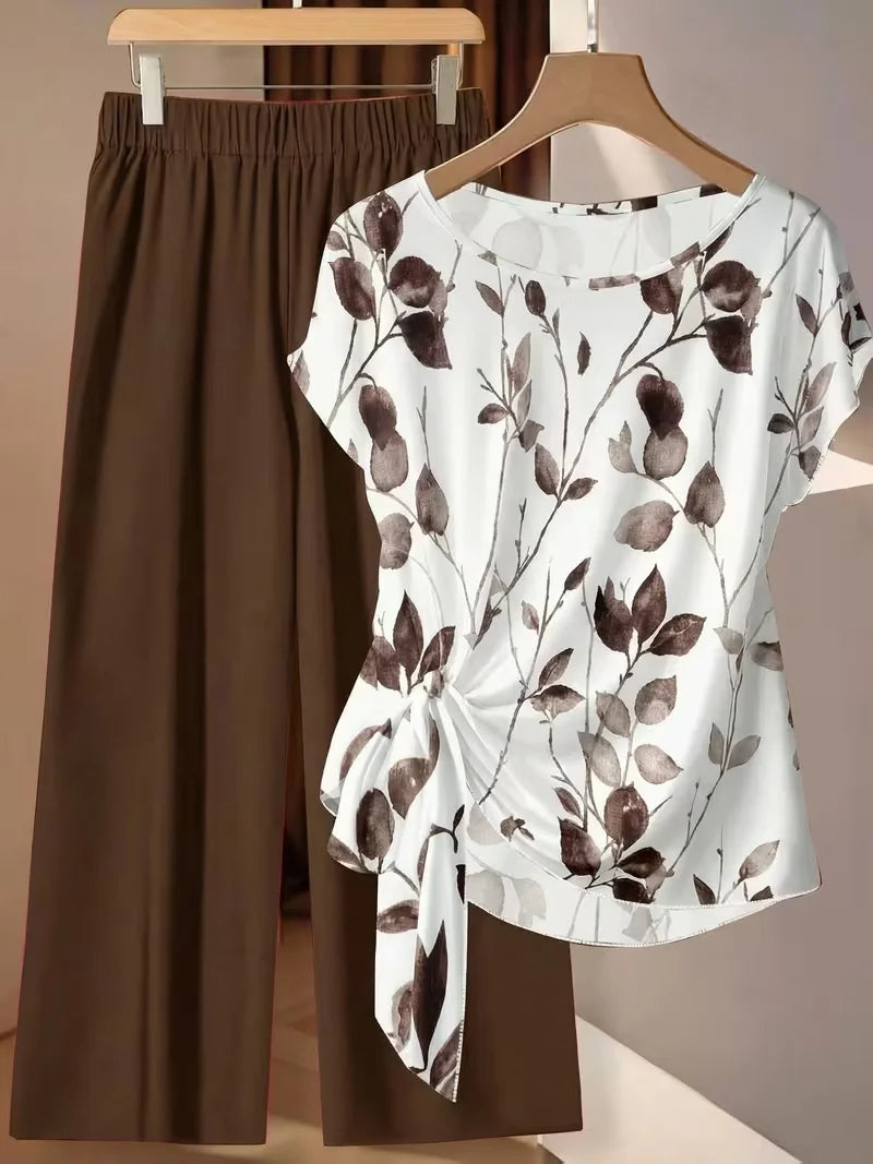 Women’s 2-Piece Floral Outfit – Shirt & Pants Set