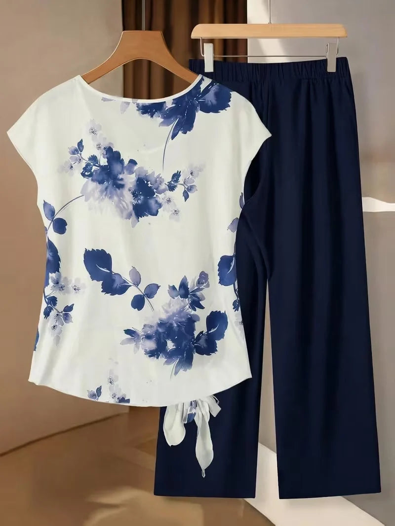 Women’s 2-Piece Floral Outfit – Shirt & Pants Set