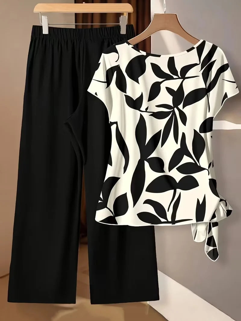 Women’s 2-Piece Floral Outfit – Shirt & Pants Set