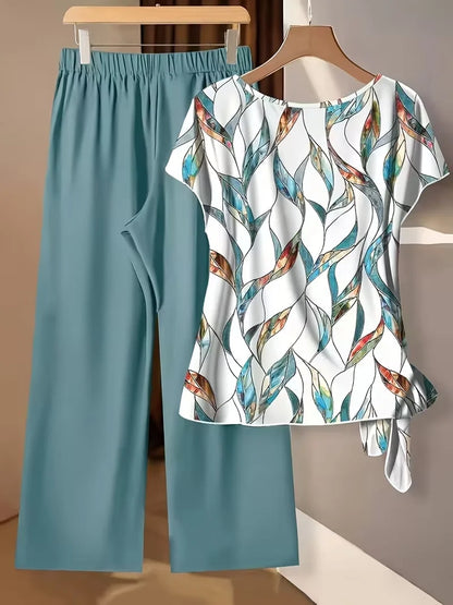 Women’s 2-Piece Floral Outfit – Shirt & Pants Set