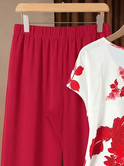 Women’s 2-Piece Floral Outfit – Shirt & Pants Set