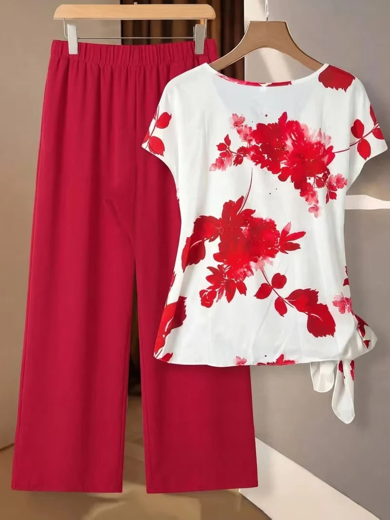 Women’s 2-Piece Floral Outfit – Shirt & Pants Set