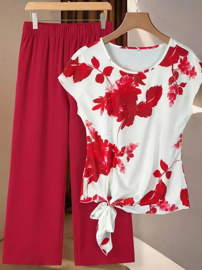 Women’s 2-Piece Floral Outfit – Shirt & Pants Set