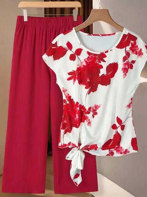 Women’s 2-Piece Floral Outfit – Shirt & Pants Set