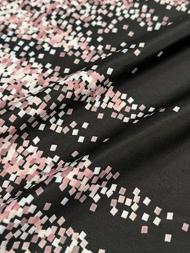 Elegant Geometric Print Co-Ord Set – Lapel Jacket, Vest & Long Skirt 3-Piece Outfit