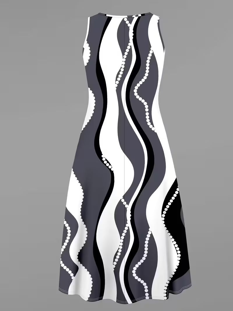 Elegant Geometric Print Co-Ord Set – Lapel Jacket, Vest & Long Skirt 3-Piece Outfit