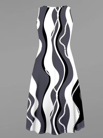 Elegant Geometric Print Co-Ord Set – Lapel Jacket, Vest & Long Skirt 3-Piece Outfit