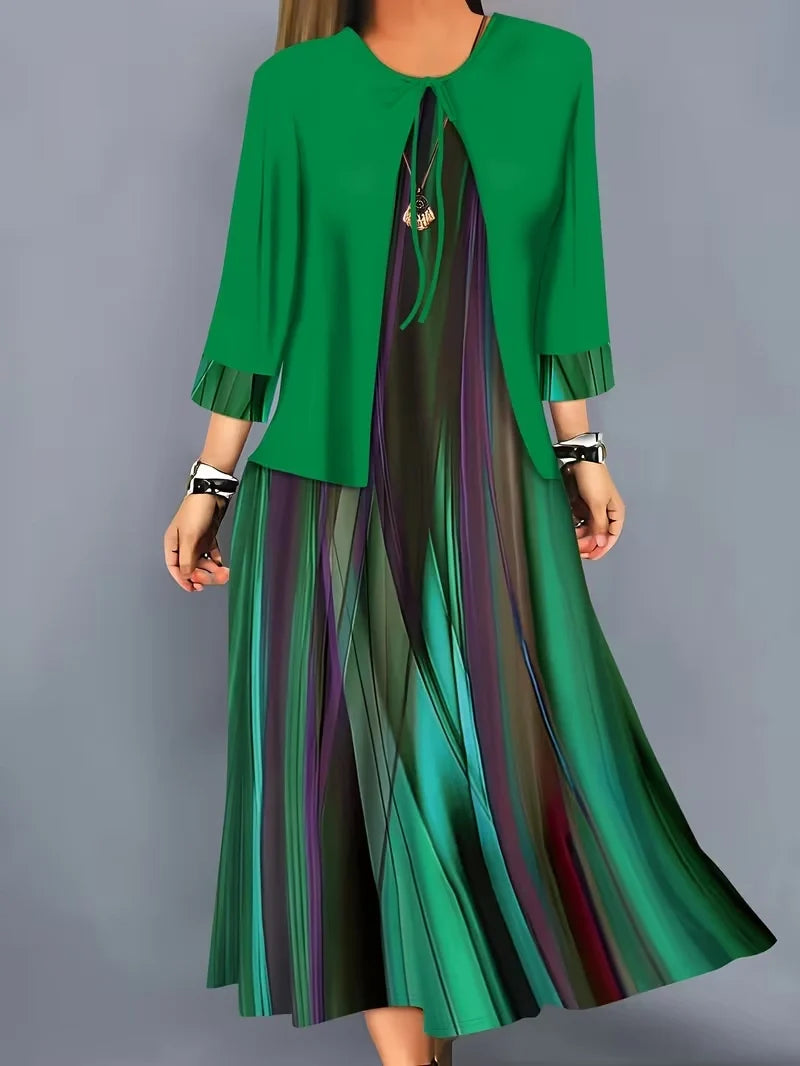 2-Piece Dress Set for Women – Printed Dress with Cardigan