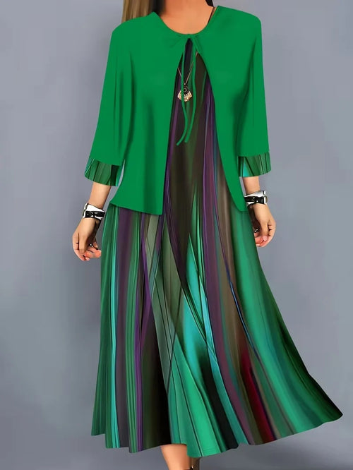 2-Piece Dress Set for Women – Printed Dress with Cardigan