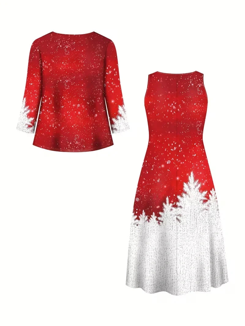 2-Piece Dress Set for Women – Printed Dress with Cardigan