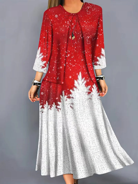 2-Piece Dress Set for Women – Printed Dress with Cardigan