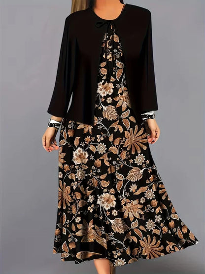 2-Piece Dress Set for Women – Printed Dress with Cardigan
