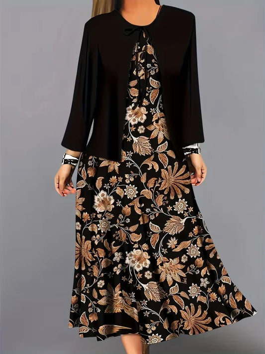 2-Piece Dress Set for Women – Printed Dress with Cardigan