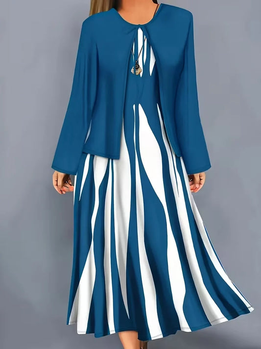 2-Piece Dress Set for Women – Printed Dress with Cardigan