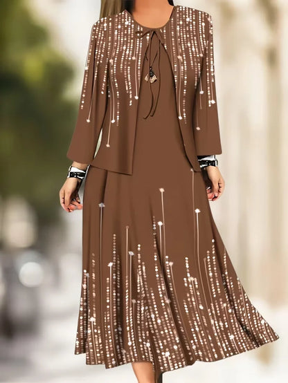 2-Piece Dress Set for Women – Printed Dress with Cardigan