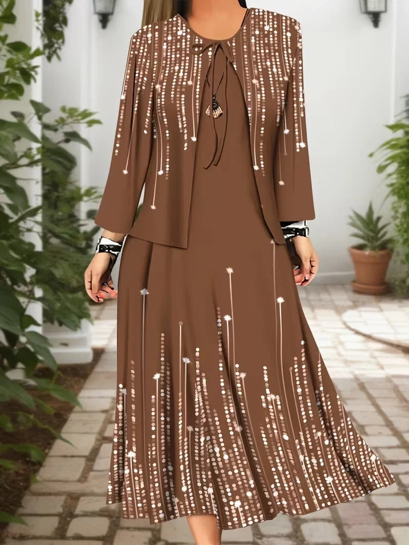 2-Piece Dress Set for Women – Printed Dress with Cardigan