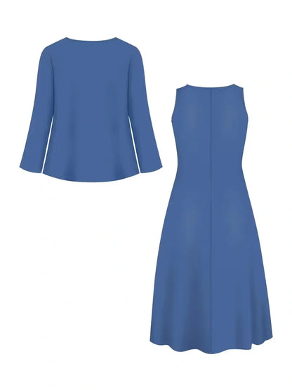 2-Piece Dress Set for Women – Printed Dress with Cardigan