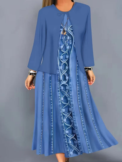 2-Piece Dress Set for Women – Printed Dress with Cardigan