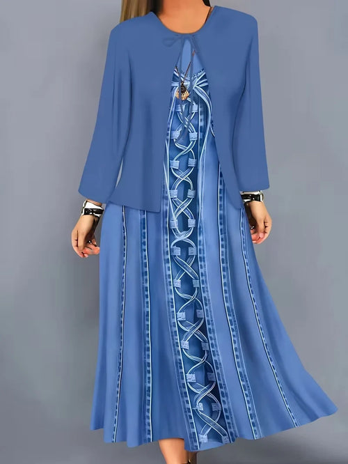 2-Piece Dress Set for Women – Printed Dress with Cardigan