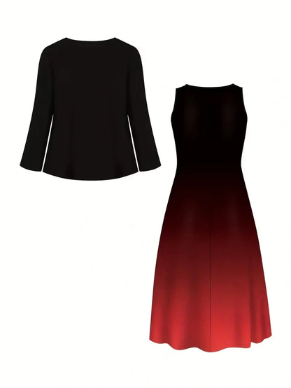 2-Piece Dress Set for Women – Printed Dress with Cardigan