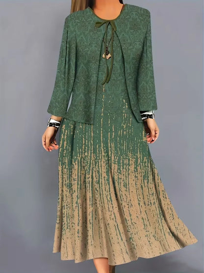 2-Piece Dress Set for Women – Printed Dress with Cardigan