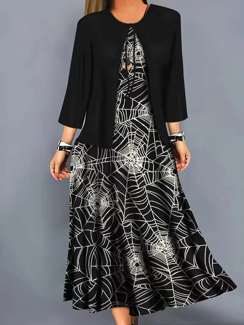 2-Piece Dress Set for Women – Printed Dress with Cardigan
