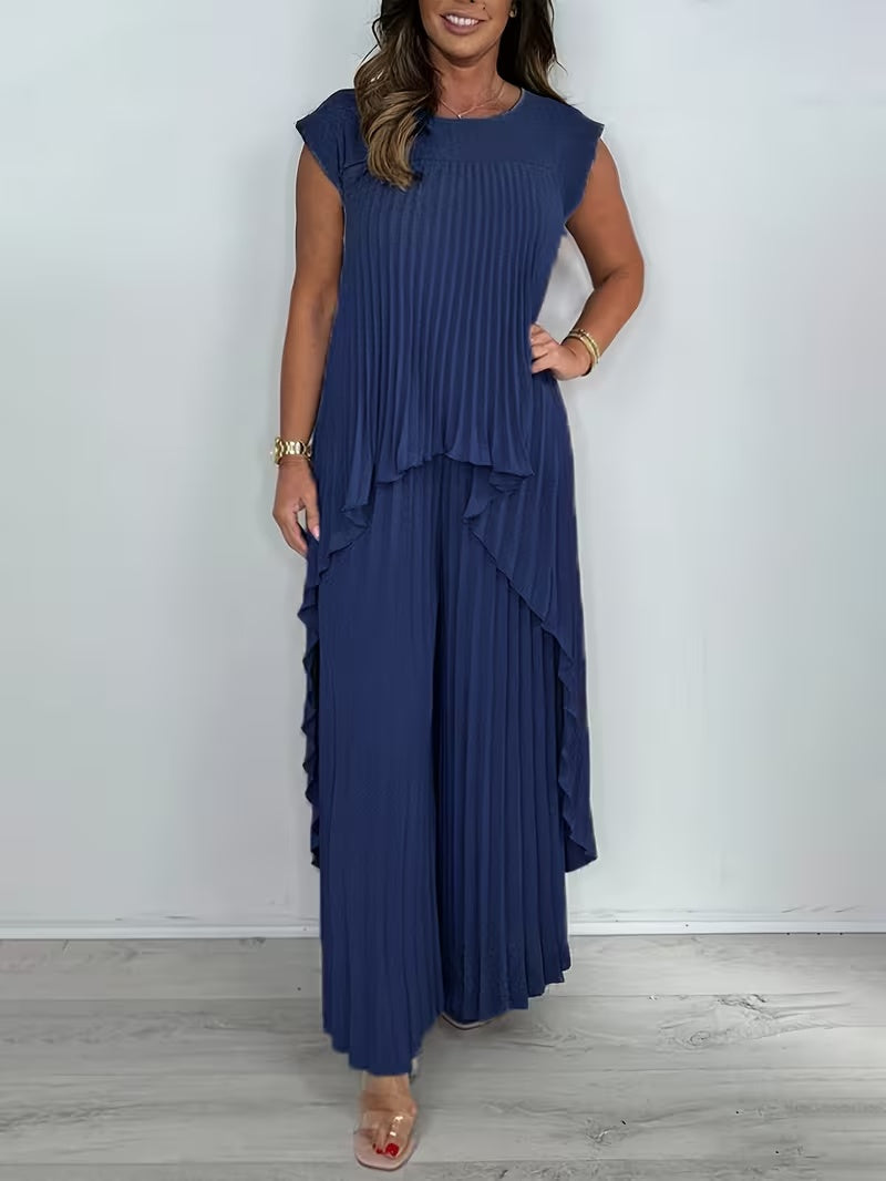 Women’s Asymmetrical Top & Pleated Pants Co-Ord Set