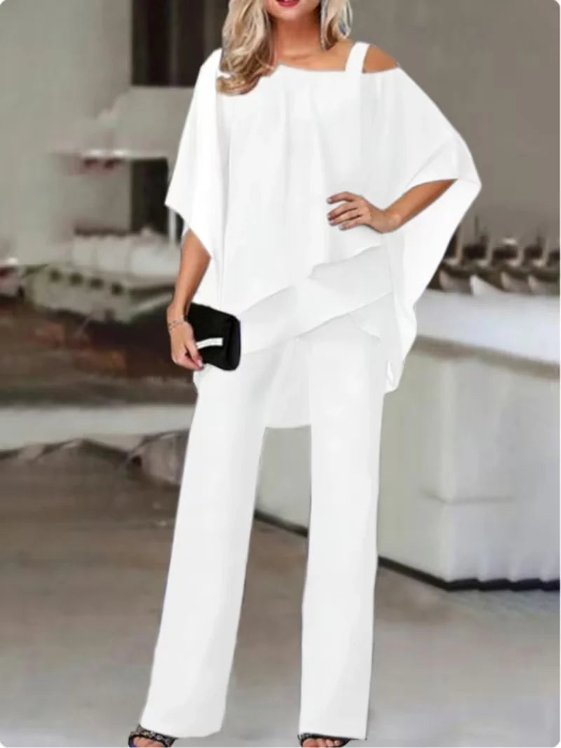 Off-Shoulder Top & Wide-Leg Pants Set for Women