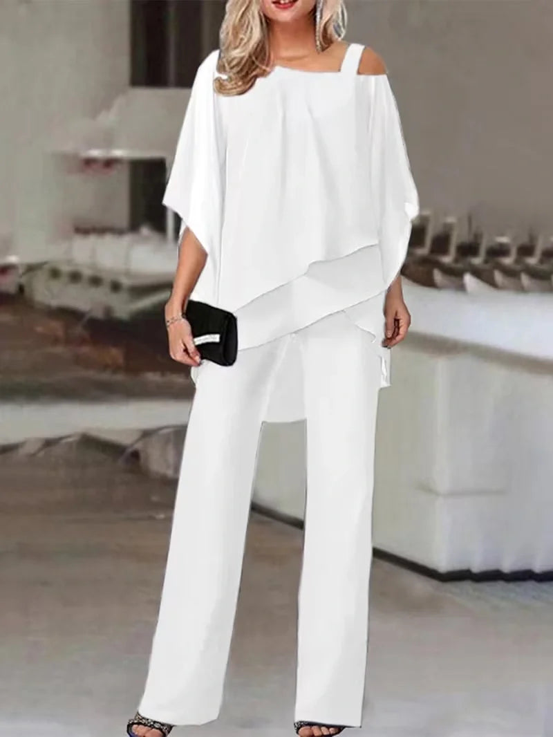 Off-Shoulder Top & Wide-Leg Pants Set for Women