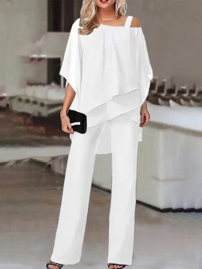 Off-Shoulder Top & Wide-Leg Pants Set for Women