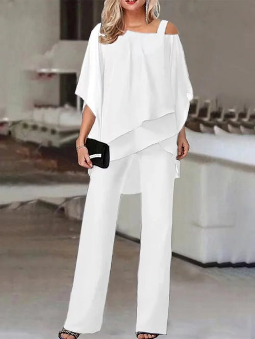 Off-Shoulder Top & Wide-Leg Pants Set for Women