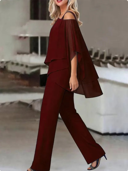 Off-Shoulder Top & Wide-Leg Pants Set for Women