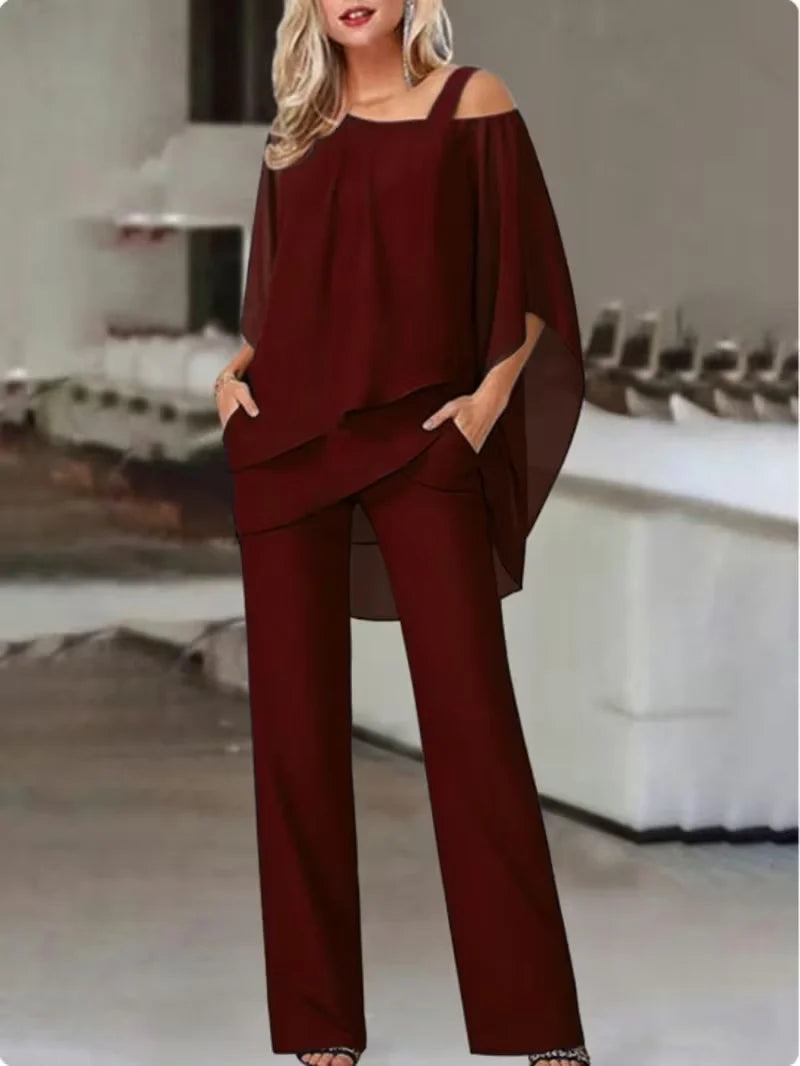 Off-Shoulder Top & Wide-Leg Pants Set for Women