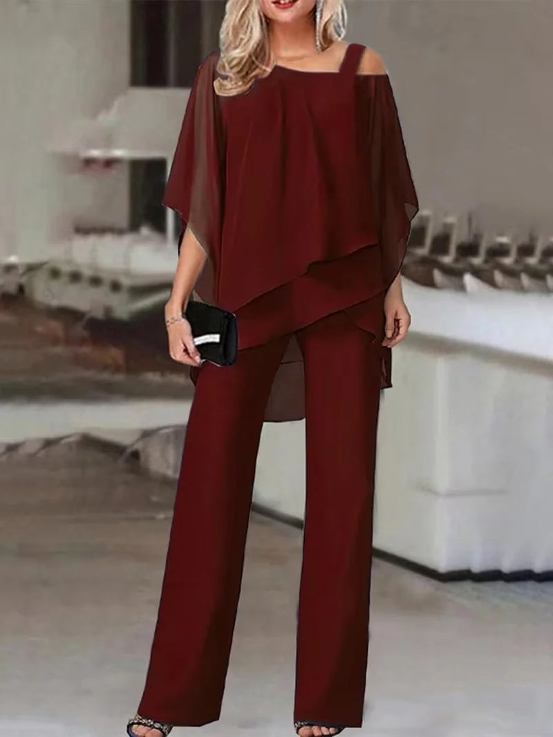 Off-Shoulder Top & Wide-Leg Pants Set for Women