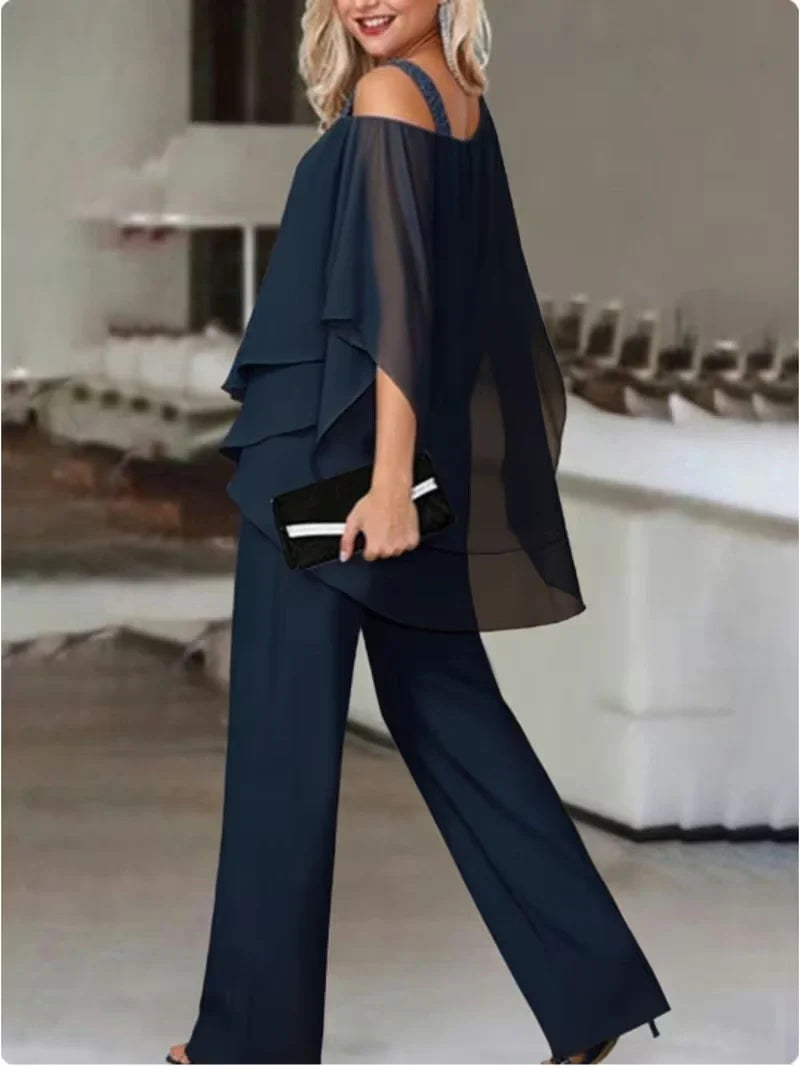 Off-Shoulder Top & Wide-Leg Pants Set for Women