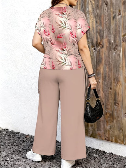 Plus Size Floral Print Co-Ord Set – Casual T-Shirt & Pants 2-Piece Summer Outfit