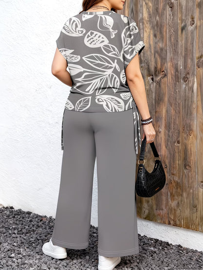 Plus Size Floral Print Co-Ord Set – Casual T-Shirt & Pants 2-Piece Summer Outfit