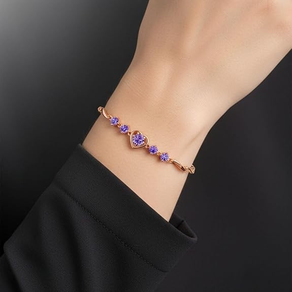 Rose Gold Purple Tulip Heart Bracelet