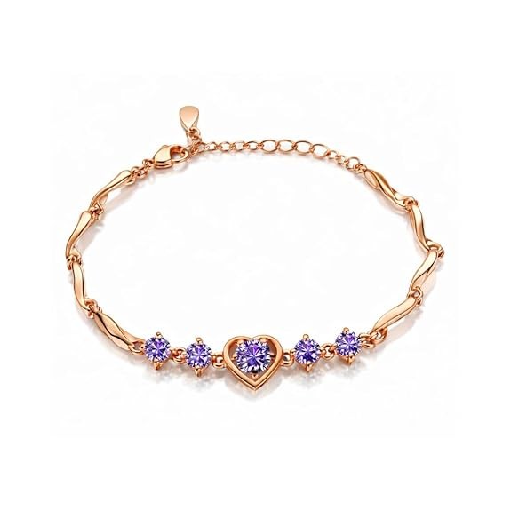 Rose Gold Purple Tulip Heart Bracelet