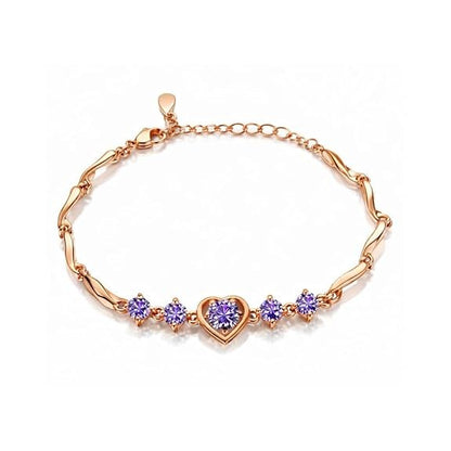 Rose Gold Purple Tulip Heart Bracelet