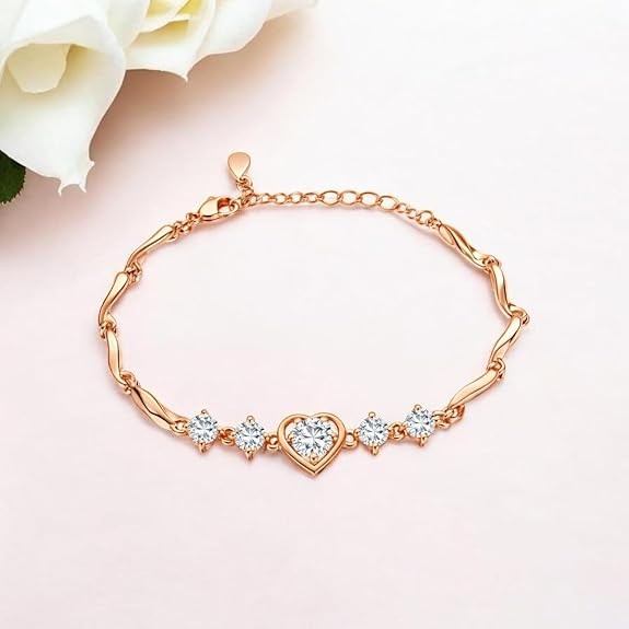 Rose Gold White Tulip Heart Bracelet